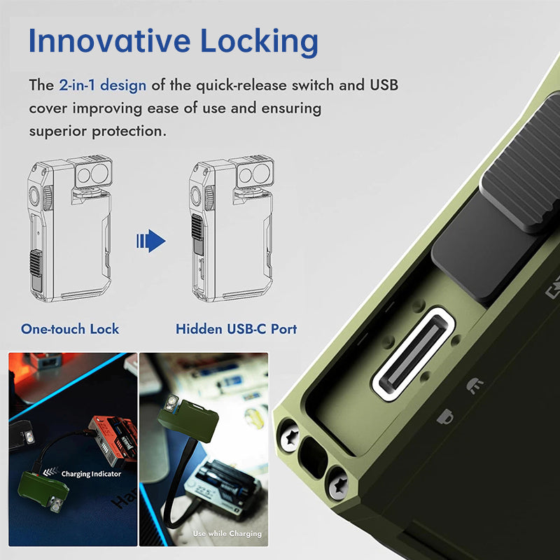 EDC Pocket Flashlight, 400 Lumens, Dual White & RGB Light, Type-C Rechargeable for Outdoor Camping Hiking