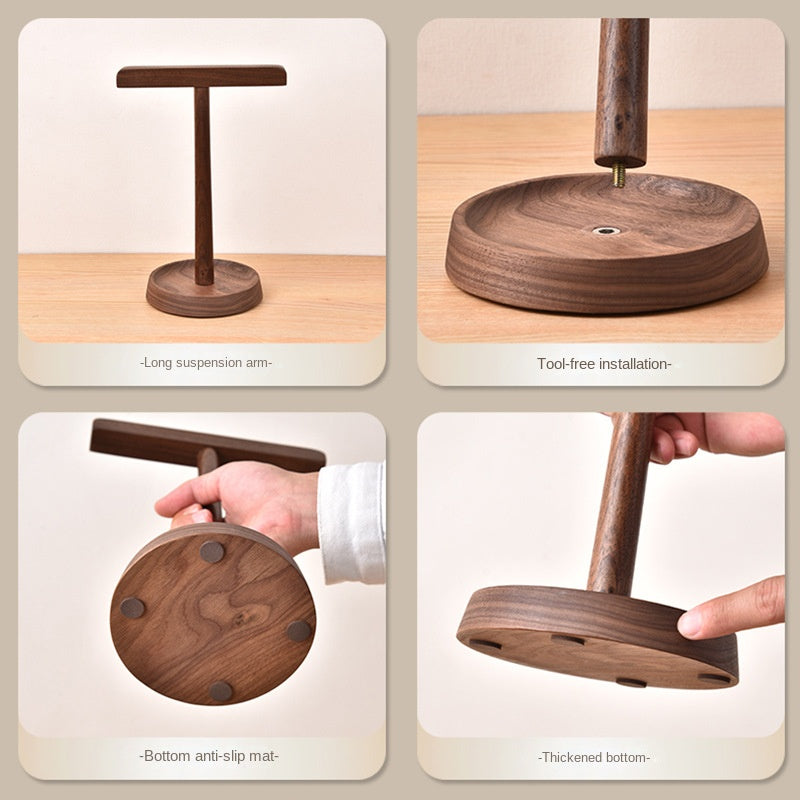 Walnut Wooden Headphone Stand - Real Wood Headphone Holder Display Rack