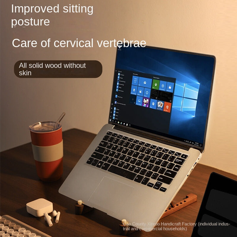 Laptop Stand Desktop Riser Elevated Ventilated Base Vertical Creative Storage Wooden Shelf